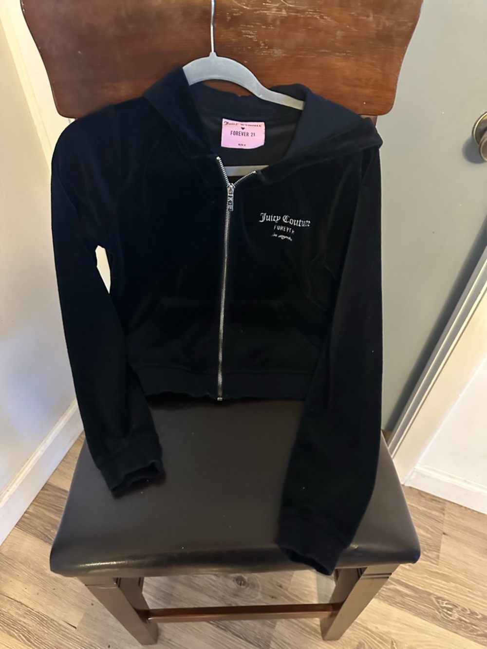 Juicy Couture Black Velour Zip Hoodie for Kids